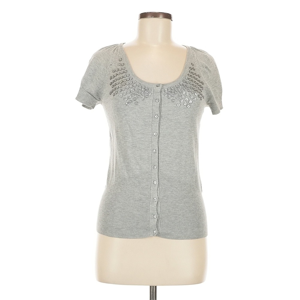 The Limited Gray Embellished Women's knit Top short sleeve Med